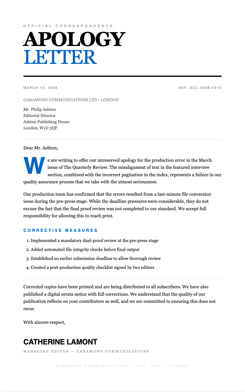 Typographic apology letter